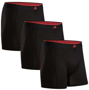 DANISH ENDURANCE Boxer Bambou Homme, Calecon Homme Ultra Doux et Respirant, Lot de 3, Noir/Rouge, L