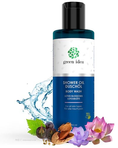 Green idea - Duschöl Lotusblume mit Traubenkernöl für trockene Haut - natürliche Zutaten - duschöl naturkosmetik - SLES frei - VEGAN 200 ml