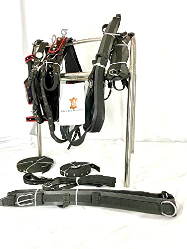 AMAZING HORSE STUFF Black Patent Nylon Horse Driving Harness for Single Horse cart with Red Patent Piping/Trim on Saddle & Bridle | Chrome Studds on Bridle | (Cob)