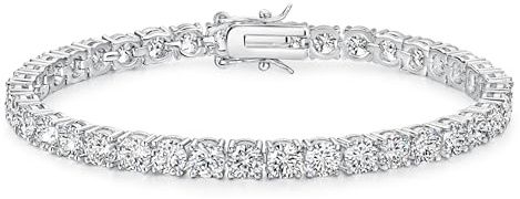 Michooyel Tennisarmband isade diamantarmband stiftinställning 5A kubisk zirkonia armband för män kvinnor 3 mm 4 mm 5 mm 6 mm, 18–23 cm, 23cm, Silver, Cubic Zirconia