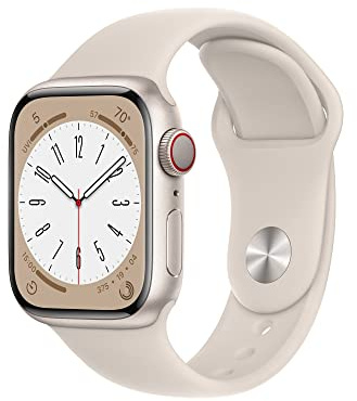 Apple Watch Series 8 (GPS + Cellular, 41MM) Starlight Aluminum Case with Starlight M/L Sport Band (Renewed Premium)