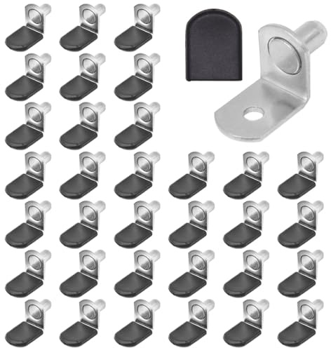 Yosawa 30 Pcs Shelf Support Pegs，L-Shaped Glass Supports，Shelf Bracket Pegs with Hole，Furniture Shelf Bracket with Rubber Sleeve（Silver/L）