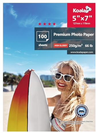 KOALA Carta fotografica lucida, 13x18 cm, 250 g/m², 100 fogli, con rivestimento in resina avanzata ad alta lucentezza premium per stampante a getto d'inchiostro Canon Epson Hp