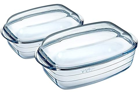 Ôcuisine® Large Rectangular Casserole Glass Dishes with Handles Oven Safe Borosilicate Glass Made in France (Rectangular Casserole Set of 2 (4.5LT & 6.7LT))
