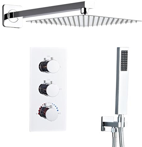 Sanitemodar Set Doccia Incasso Termostatico Cromo, Miscelatore Doccia Incasso con 25x25cm Soffione, kit Doccia Incasso con Doccetta