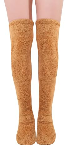 QKURT Calcetines Mullidos Hasta el Muslo para Mujer, Calcetines Suaves y Cálido Hasta el Muslo para Dormir en Casa Invierno, Calentadores de Piernas Largas