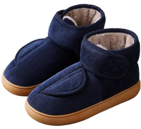 RUYI Pantofole per diabetici, da uomo e da donna, calde, invernali, regolabili, in velcro, extra large, comode scarpe da riabilitazione per anziani con suola antiscivolo, B blu., 44/45 EU