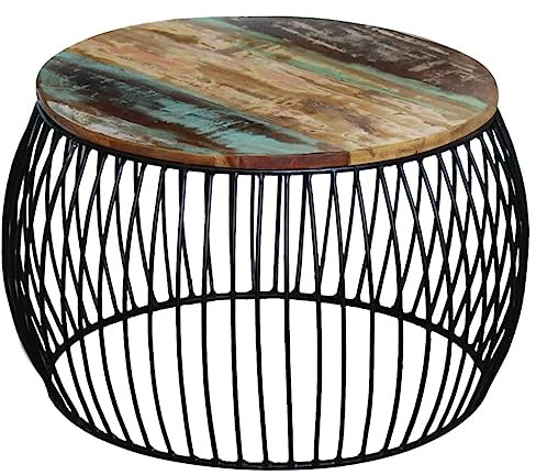 UJCHVHN Home Garden Couchtisch, rund, massives Altholz, 68 x 37 cm