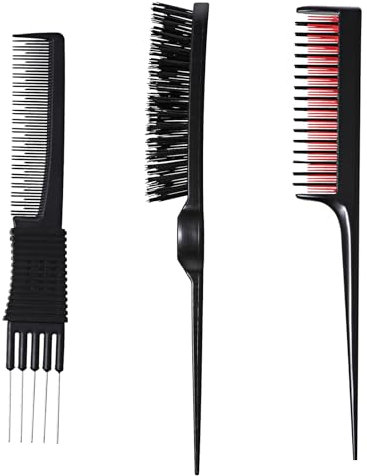 3 Stück Haarschneidekamm, Schwarz Toupierkamm, Sleekzopf Bürste Stielkamm Kamm mit Stiel Borstenkamm Toupierkamm Friseur Kamm Strähnenkamm Rattenschwanz Kamm Haarkämme für Friseurin Frauen Kinder