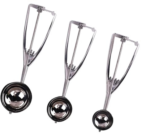 Kakskopa set, 3 st glasskopa i rostfritt stål, glasskopa med avtryckare, melonballerskopa, kakskopor för bakning, kakdegskopa, kakskopa set (7,8,26, 8,66 cm)