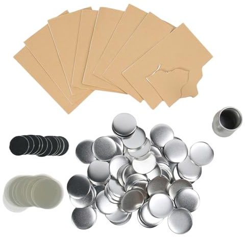 Blank Badge Mirror Parts 58mm, 100 Set Button Maker Supplies with Mirrors Badge Top Cover High Transmission Film Metal Rings Badge Making Accessories for Button Maker Machine