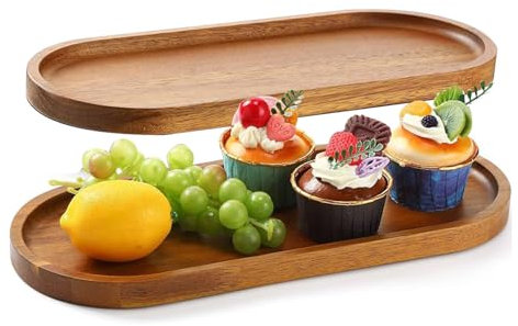 Linwnil Bandejas de madera para servir, tablas de charcutería, platos ovalados de madera, plato de servir queso, platos a granel para postre, aperitivos, pan, platos de frutas (35 x 14, 2 unidades)