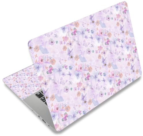 Mibbxea 15–15,6 tums vinyl laptop skin klistermärke, återanvändbara laptop-klistermärken för 13 13,3 14 15,4 tums netbooks, dekorativa, reptåliga, vattentäta, dammtäta (077 blommor och fjärilar)
