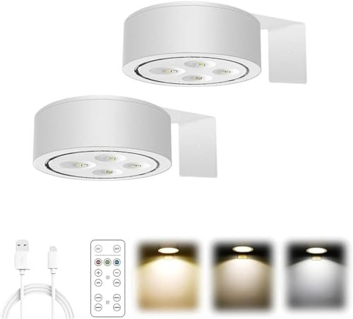 JOPWUE Bilderleuchten für die Wand, 3 Farbtemperaturen, LED-Mallicht mit Fernbedienung, klebrig, wiederaufladbar, kabellos, Kunst-Bilderrahmen-Lichter, klebrige Wandlampe für Gemälde (weiß), 2 Stück