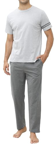 TeJoyce Pigiama Uomo Cotone, Pigiama Uomo Maniche Corte e Pantaloni Lunghi Pigiami Due Pezzi Abbigliamento da Uomo Completino per Casa Leggero e Morbido Loungewear