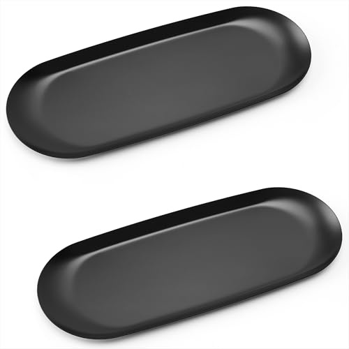 Schmucktablett Ovale Tablett Edelstahl Edelstahl Dekoratives Tablett für Kosmetik Schlüssel Schmuck Kerzentablett Ablageschale, Schwarz 2 Stück