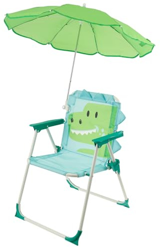 VAVPUP Kids Camping Chair with Large 75cm Parasol - Folding Lightweight Chair for Children, Dinosaur/Panda Design, Supports 40kg, Beach Picnic Garden Outdoor Essential, Anti-Slip Feet(blue)