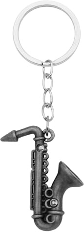 Elechobby Porte-clés mini saxophone 3 couleurs en métal instrument de musique cadeau pour les amateurs de musique, Argenté (Silver01), Medium