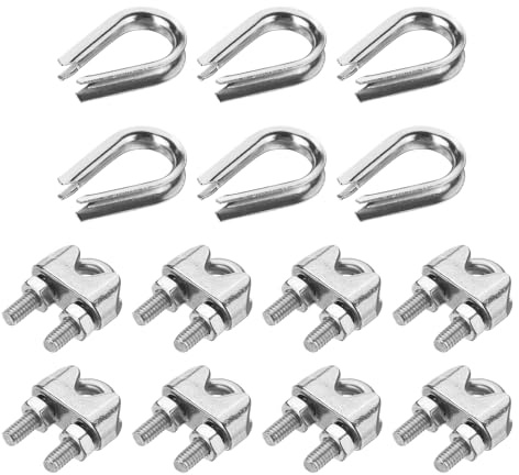 PATIKIL 14Pcs M4 304 Stainless Steel Wire Rope Kit, Wire Rope Cable Clip Clamp, Tube Thimble and Crimping Loop for 5/32 Inch Wire Rope Cable Thimbles, Silver