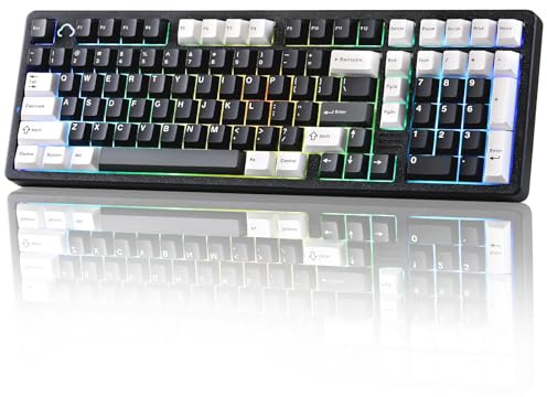 YUNZII AL98 Teclado Mecánico Gaming Inalámbrico, Teclado Gamer Aluminio, BT/2.4Ghz/USB-C, Retroiluminación RGB, QMK/Via Programable, Hot-Swap, Teclas PBT para Win/Mac (Negro, Milk V2 Linear)