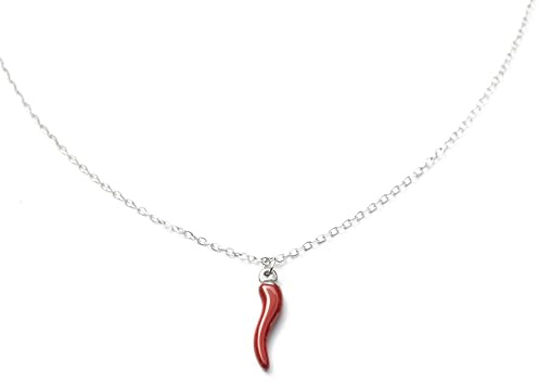 MAPIMANIA - Collana donna girocollo con ciondolo cornetto rosso, portafortuna, in acciaio inossidabile, idea regalo