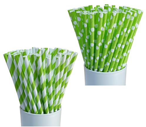 YFTRFR 50 Pezzi Cannucce di Carta Verde da Bere, Cannucce Verdi Accessori per Bevande di Carta a Righe Bianche e Verdi Strumenti per Bere Biodegradabili per Feste, Matrimoni, Bevande