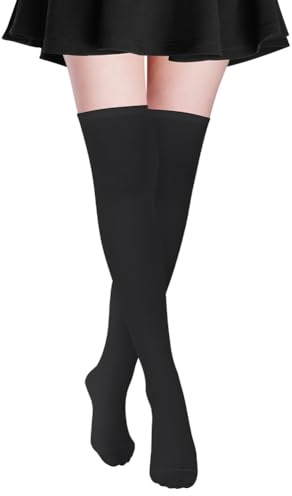 Alaoo Calcetines Hasta la Rodilla para Mujer, Calcetines Altos a Rayas, Casual Sobre la Rodilla Medias Altas de Muslo para Uso Diario, Cosplay,Negro