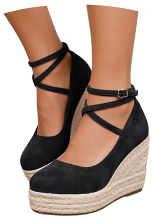 Traditional Shoes Women's Elegant Comfortable Dirndl Shoes Platform Summer Boho Wedge Heel Espadrilles Lightweight Closed Sandals Large Sizes Wedge Pumps Oktoberfest Pumps, black, 2/2.5 UK