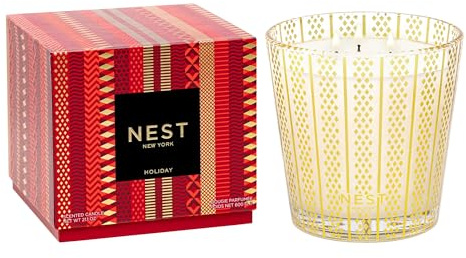 NEST New York Scented 3-Wick Christmas Candle, Holiday - 21.2 oz - Up to 100-Hour Burn Time - Reusable Glass Vessel