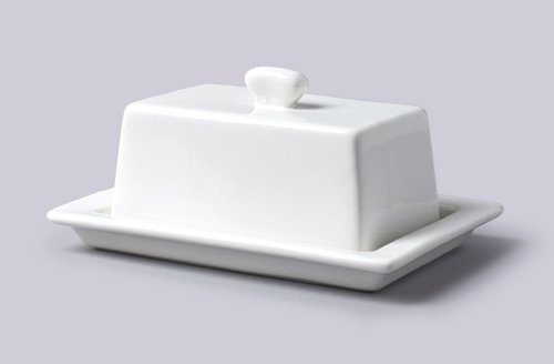 WM Bartleet & Sons Large Butter Dish with Lid, Traditional White Porcelain 17.3L x 12.5W x 9H centimeters Butter Dishes with Handle and Cover White