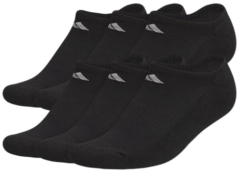 adidas Athletic Cushioned 6-Pack No Show Black/Aluminum 2 MD (Women's shoe size 5-10)