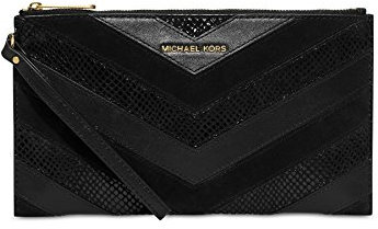 Michael Kors Beford Clutch mit Reißverschluss, verschiedene Medien, Schwarzes Leder, geprägt, Large