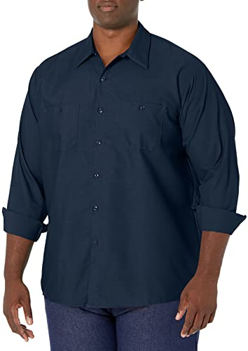 Red Kap Men's Industrial Work Shirt, Regular Fit, Long Sleeve, Navy, Small