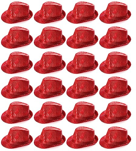 TRILBY Hatt röd SEQUIN FEDORA-hatt 1920-talet GANGSTER FANCY KLÄNNING DANS VISA UNISEX TILLBEHÖR MÄN ELLER DAMER - (RÖD - 6-pack)