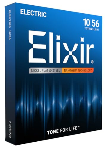 Elixir Strängar för elgitarr, elgitarrsträngar, nickelpläterade med NANOWEB-beläggning, långvariga skarpa toner med bekväm känsla, set med 7 strängar, Light 10-56