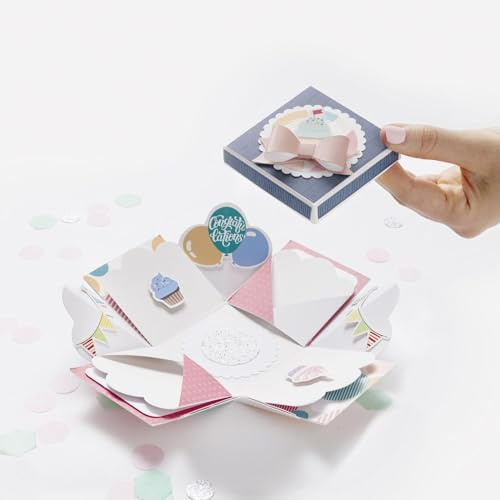 folia Set de manualidades para fiesta explosión, caja de regalo original con función emergente, aprox. 7,5 x 7,5 x 7,5 cm, ideal para cumpleaños, bodas, día de la madre, día de San Valentín, etc.,