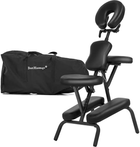 Portable Massage Chair for Tattoo and Spa Foldable Massage Therapy Chair with Adjustable Face Cradle High-Density Cushion Lightweight Design with Carrying Bag Ideal for Salon Use (Black)