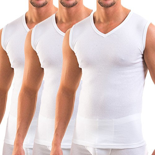 HERMKO 3050 3er Pack Herren Muskelshirt V-Ausschnitt (Weitere Farben) aus 100% Bio-Baumwolle, Größe:D 5 = EU M, Farbe:weiß