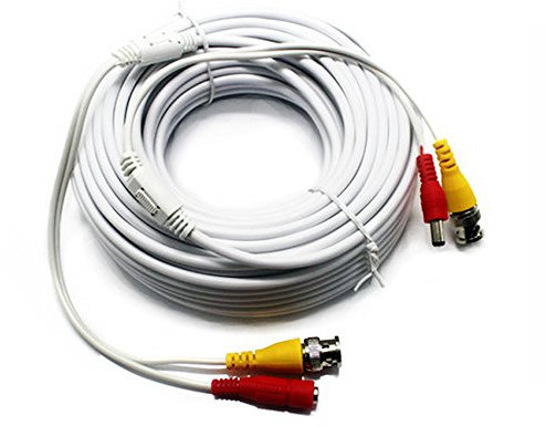 Five Star Cable RG59 Siamese Combo Cable Patch RG59 Video + 18/2 Power for TVI, CVI, AHD and HD-SDI CCTV Camera System with BNC connectors and 2.1mm Power Jack (25 Ft, White)