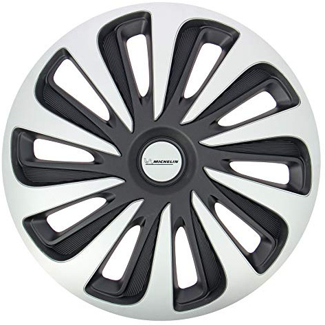 Michelin 009123 Set de 4 Enjoliveurs pour Jantes 16 Pouces – NVS 3D Black Noir et Gris – Effet Carbone – Résistants aux Chocs et aux Intempéries – Compatibles Voitures avec Jantes Acier ou Tôle
