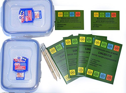 10 teilig - Geocaching Versteck -Lock & Lock Dose Regular, mit 2 x Logbuch und Stift, Frischhaltedose wasserdicht