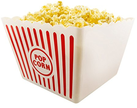 [Novelty Place] Plastic Red & White Striped Classic Popcorn Containers for Movie Night - 8 Square x 7 Deep (1 Pack)