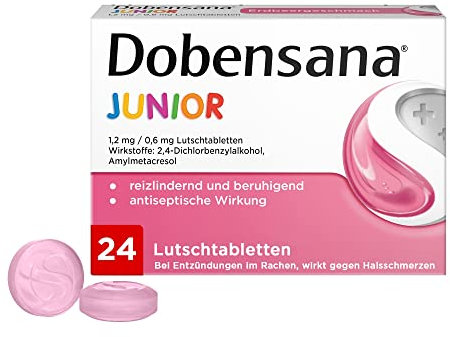DOBENDAN Junior Lutschtabletten- 1,2mg/0,6mg, Halstabletten für Kinder, Rot, 24 Tabletten