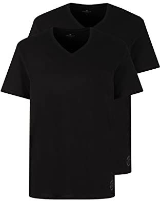 TOM TAILOR Herren T-Shirt mit V-Ausschnitt im Doppelpack, 29999 - Black, XL