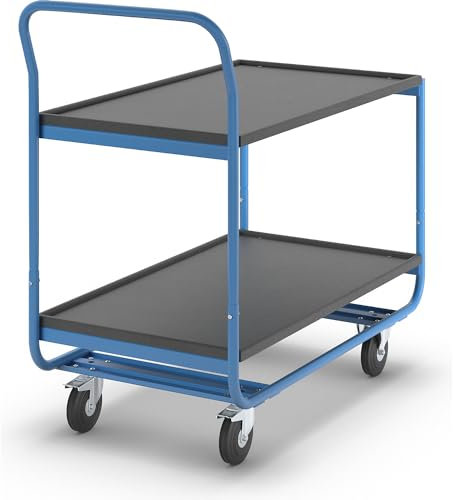 eurokraft | Tischwagen | Tragfähigkeit 150 kg | 2 Ladeflächen mit Abrollrand | Vollgummibereifung | spurlos