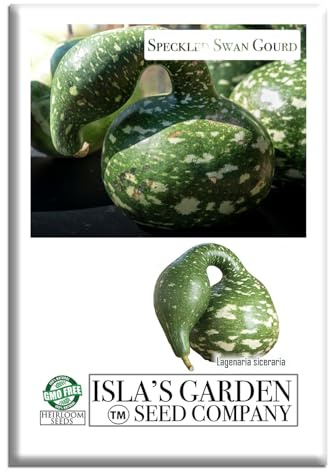 Speckled Swan Gourd Seeds (Lagenaria siceraria 'Speckled Swan') –15 Non-GMO Heirloom Seeds by Isla’s Garden Seeds, Unique Swan-Like Shape w/Decorative Speckles, Ideal for Crafts, Fall Displays & More
