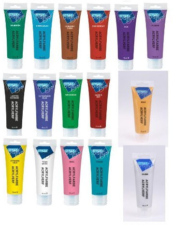 16 Flaschen Acrylfarbe Set mit 16 Farben mit je 75ml