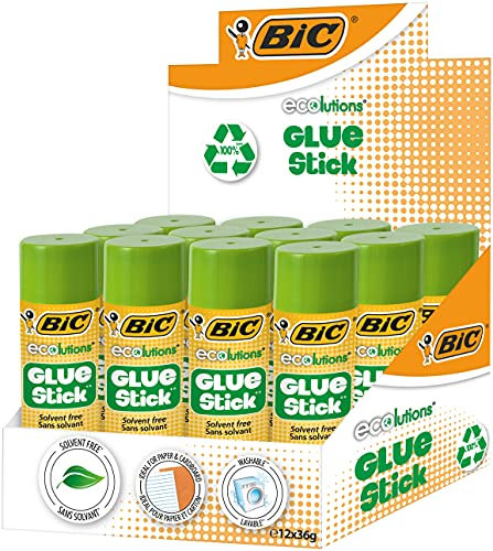 BIC 9192541 ECOlutions Öko Glue Stick Klebestifte – 36 g, 12er Box