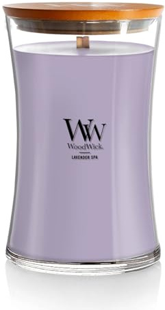 WoodWick Lavender Spa Gifts for Women and Men, 21.5 oz Large Hourglass Candle with Crackling Wick