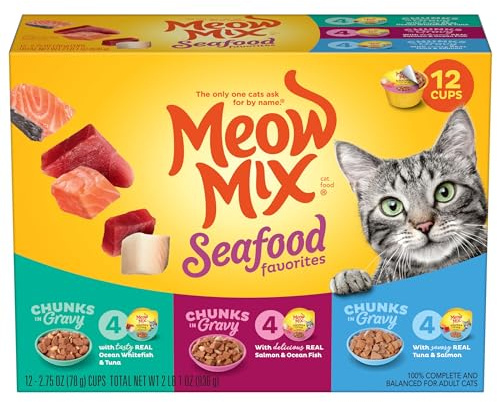 Meow Mix Savory Morsels Seafood Favorites Variety Pack, 2.75 oz Can (12 Pack)